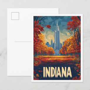 Indiana USA Konst Vintage Illustration Resa Vykort