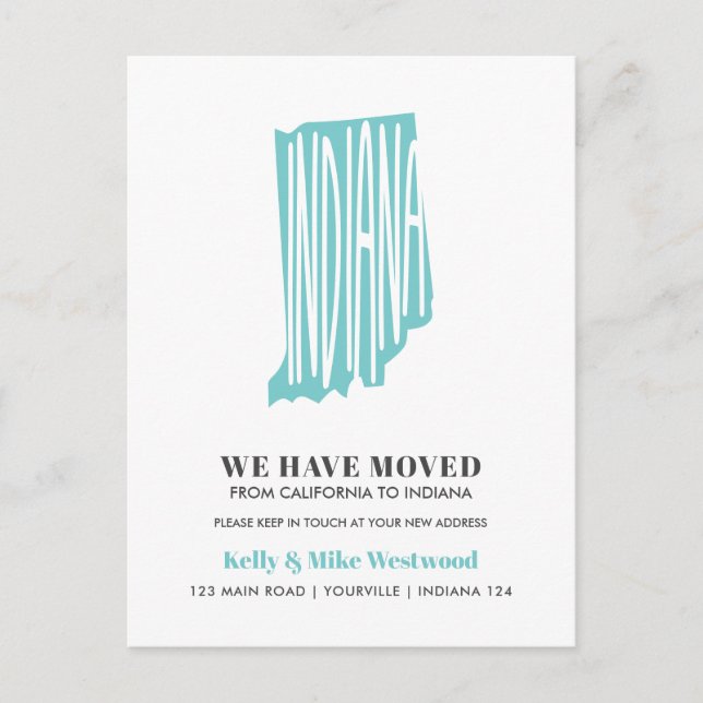 INDIANA Vi har flyttat Ny adress Nytt hem    Vykort (Framsida)