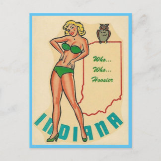 Indiana Vintage Pin Up Girl Travel Postcard Vykort