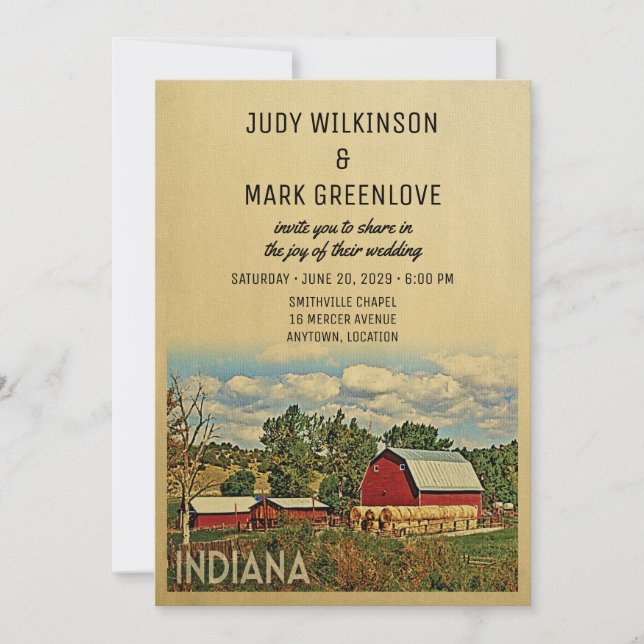 Indiana Wedding bjudande Farm Barn Rustic Inbjudningar (Framsida)