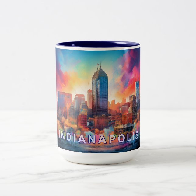 Indianapolis Artsy Skyline Två-Tonad Mugg (Center)