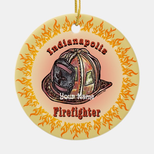 Indianapolis brandman-ornament julgransprydnad keramik (Framsidan)