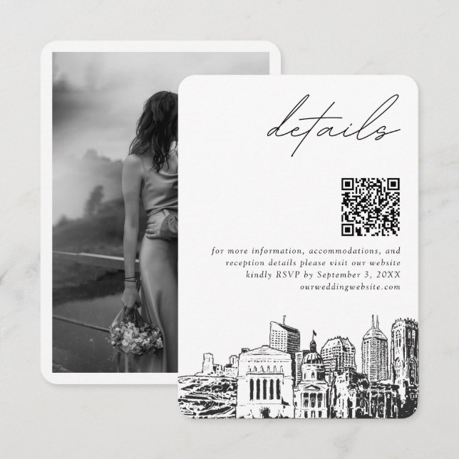 Indianapolis Bröllop Modern Details QR-kod Tilläggskort (Fram/baksida)