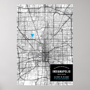 Indianapolis City Karta + markera din plats Poster