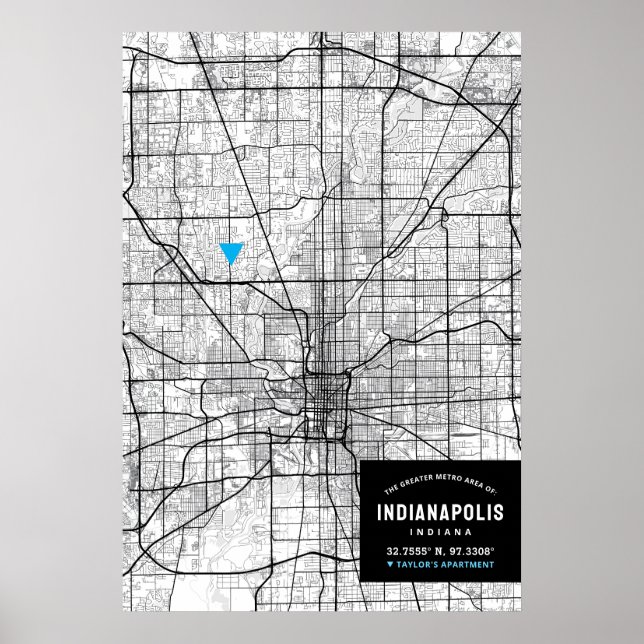 Indianapolis City Karta + markera din plats Poster (Framsidan)