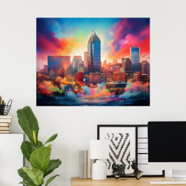 Indianapolis Colorful Abstrakt Wall Art Print Poster