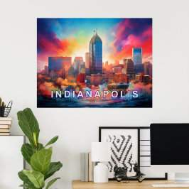 Indianapolis Colorful Abstrakt Wall Art Print Poster
