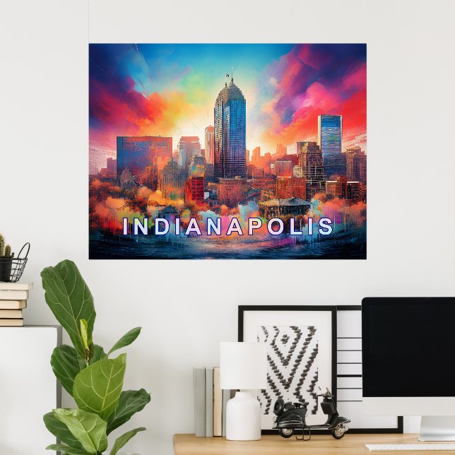 Indianapolis Colorful Abstrakt Wall Art Print Poster (Hemmakontoret)