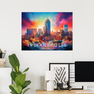 Indianapolis Färgglad Abstrakt Väggkonsttryck Poster