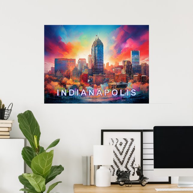 Indianapolis Färgglad Abstrakt Väggkonsttryck Poster (Hemmakontoret)