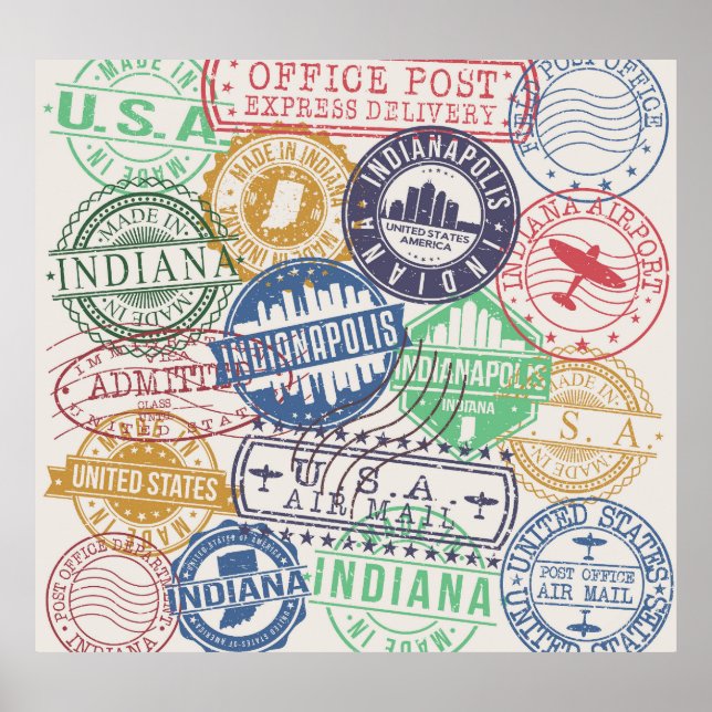 Indianapolis Frimärke: Travel Seal Set. Poster (Framsidan)