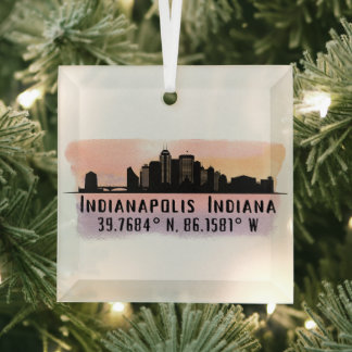 Indianapolis IN City Skyline Glass Ornament