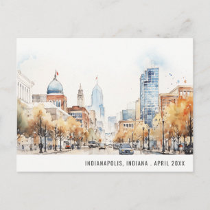 Indianapolis, Indiana Akvarell Landskaps Bröllop Vykort