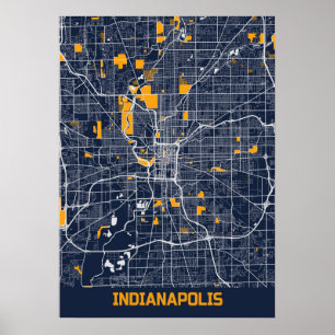 Indianapolis - Indiana Bluefresh City Karta Poster