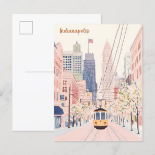 Indianapolis Indiana Gouache Illustration Travel Vykort