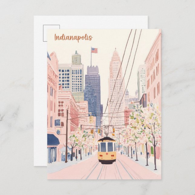 Indianapolis Indiana Gouache Illustration Travel Vykort (Fram/baksida)