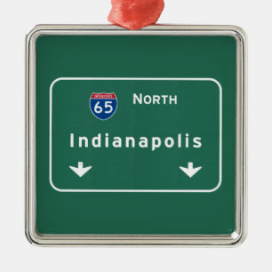 Indianapolis Indiana Interstate huvudvägmotorväg Julgransprydnad Metall