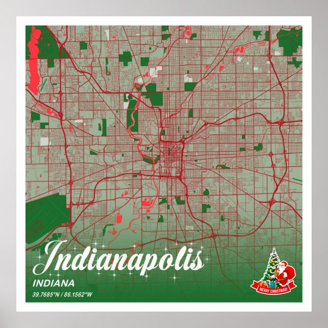 Indianapolis - Indiana Jul Färg City Karta Poster (Framsidan)