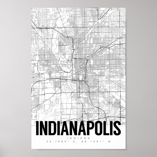 Indianapolis Indiana Minimalist Karta Art Poster (Framsidan)
