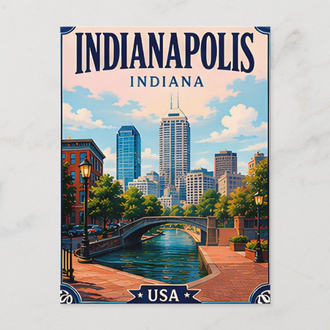 🏁 Indianapolis Indiana Minne Från Downtown 🏁 Vykort (Framsida)