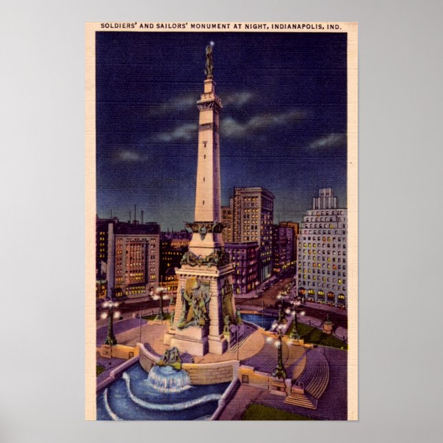 Indianapolis Indiana Monument Circle på natten Poster (Framsidan)