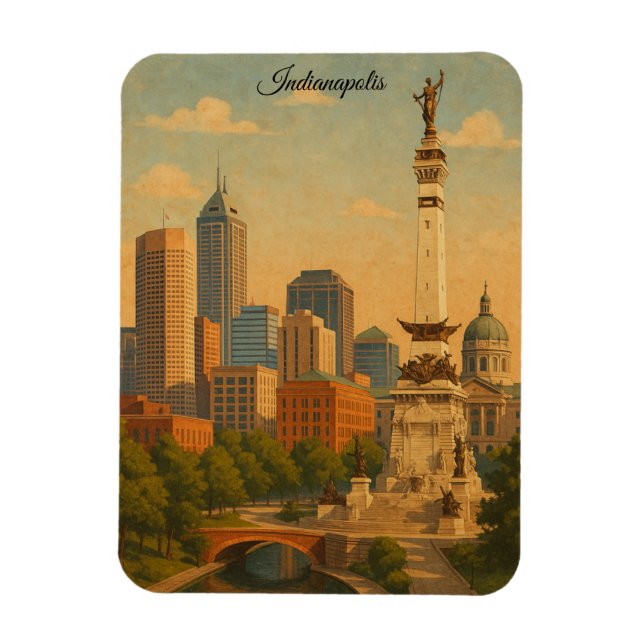 Indianapolis Indiana Siluett Stadspanorama Magnet (Vertikal)