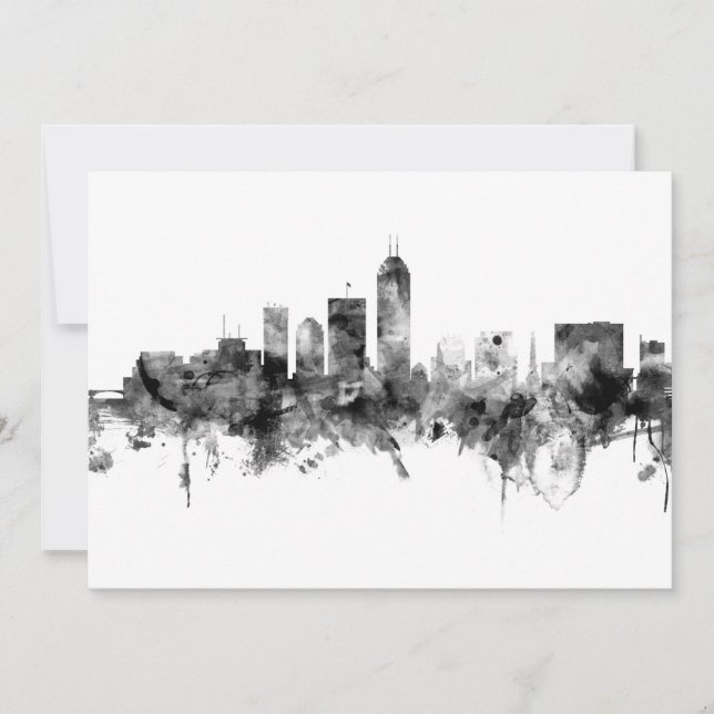 Indianapolis Indiana Skyline Black White Inbjudningar (Framsida)