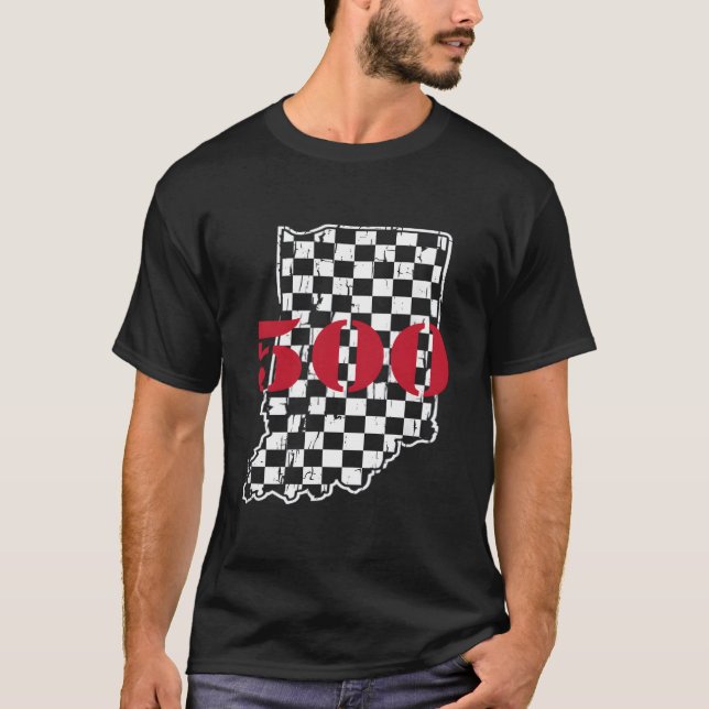Indianapolis Indiana State 500 Race Car Distressed T Shirt (Framsida)