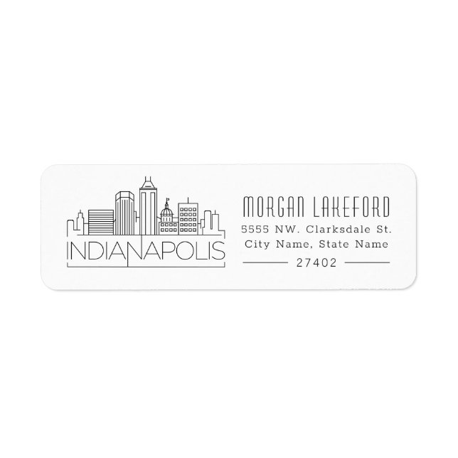 Indianapolis, Indiana Stylized Skyline | Returadress Etikett (Framsidan)