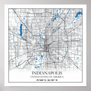 Indianapolis Indiana USA Travel City Karta Poster