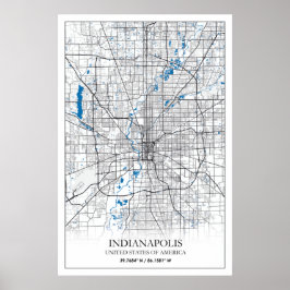 Indianapolis Indiana USA Travel City Karta Poster