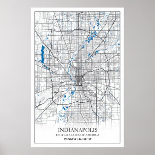 Indianapolis Indiana USA Travel City Karta Poster