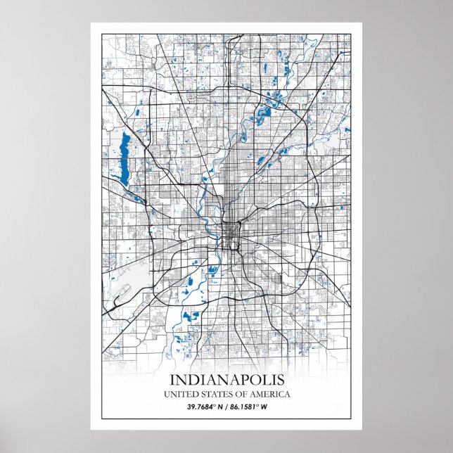 Indianapolis Indiana USA Travel City Karta Poster (Framsidan)