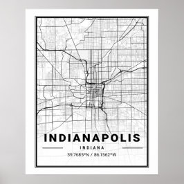 Indianapolis Indiana USA Travel City Karta Poster