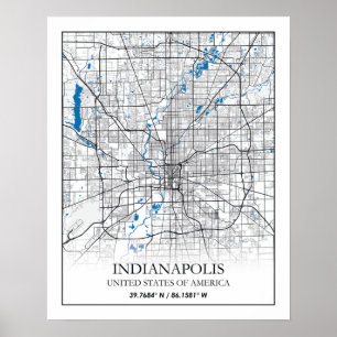 Indianapolis Indiana USA Travel City Karta Poster