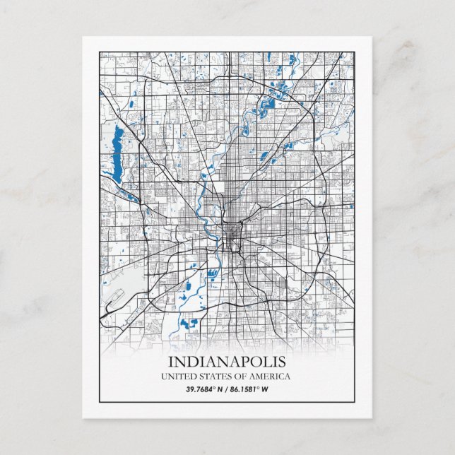 Indianapolis Indiana USA Travel City Karta Vykort (Framsida)
