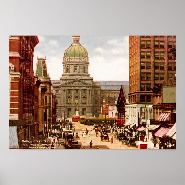 Indianapolis Indiana Väster Market Street Poster (Framsidan)