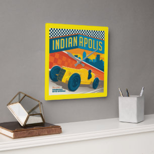 Indianapolis, Indiana Vintage Racer Fyrkantig Klocka