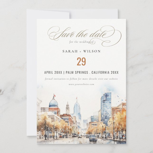 Indianapolis, Indiana Watercolor Landscape Wedding Spara Datumet (Framsida)