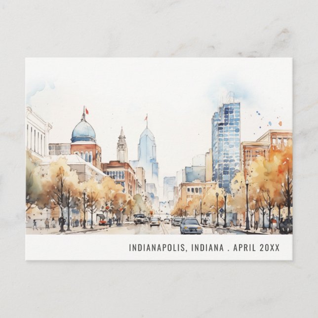 Indianapolis, Indiana Watercolor Landscape Wedding Vykort (Framsida)
