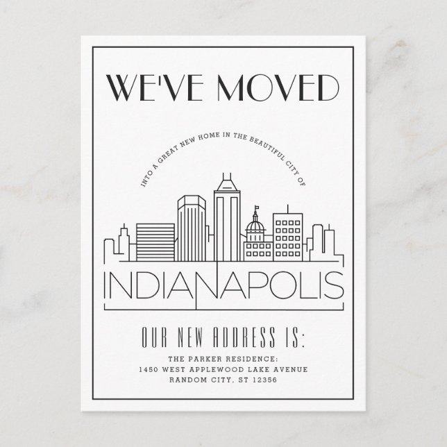 Indianapolis Modern Deco | Ny adress Meddelande Vykort (Framsida)