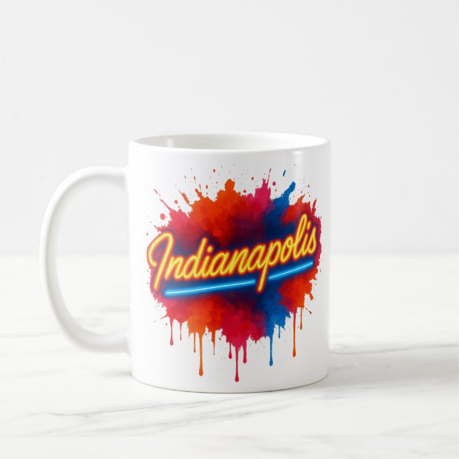 Indianapolis Neon Retro Colorful Paint Stänk Kaffemugg (Vänster)