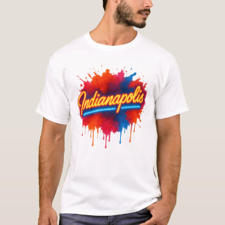 Indianapolis Neon Retro Colorful Paint Stänk T Shirt