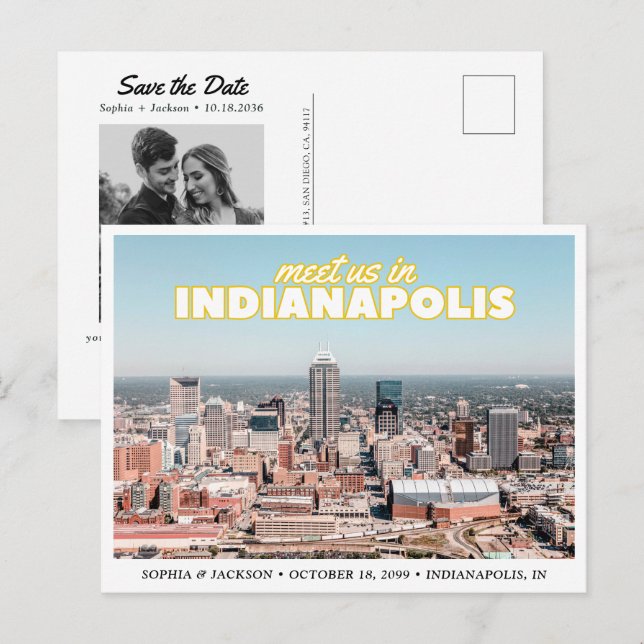 Indianapolis Save the Date Retro Wedding Postcard Vykort (Fram/baksida)