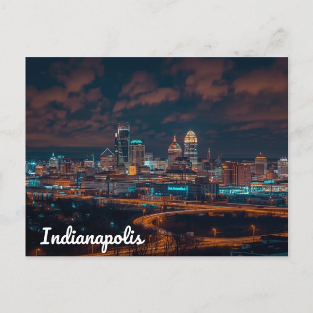Indianapolis Siluett Natt Stad Vykort (Framsida)