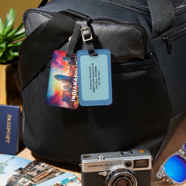 Indianapolis Skyline Abstrakt Art Bagagebricka (Fram & Baksida)