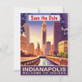 Indianapolis Skyline Lila Bröllopsinbjudan Spara Datumet