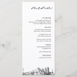 Indianapolis Skyline Modern Bröllop Dinner Menu Meny