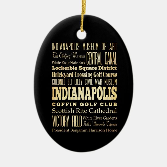 Indianapolis stad av Indiana statlig Julgransprydnad Keramik (Framsidan)