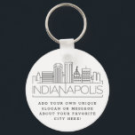 Indianapolis Stylized Skyline | Anpassningsbar Slo Nyckelring<br><div class="desc">En unik nyckelring som representerar den vackra staden Indianapolis,  Illinois. Den här nyckelkedjan har en stiliserad illustration av stadens unika skylt med namn under. Under staden är namn en plats för din unika slogan eller påstående om din favoritstad.</div>